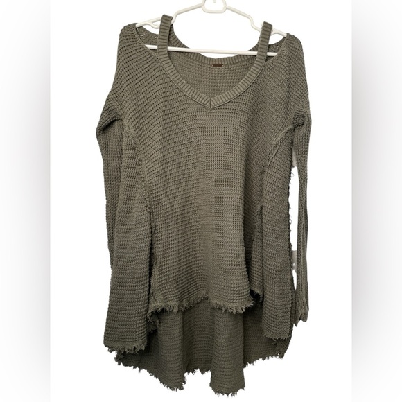 Free People Tops - Free People Olive Green Moonshine Sweater Waffle Knit Cold Shoulder